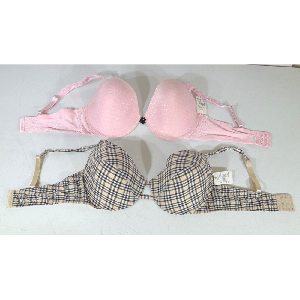 Cato Plus Lot of 2 Bras 44DD Pink Tan Plaid Underwire Padded NWT